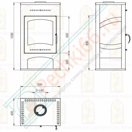 Печь-камин Варта 3D (Мета) до 180 м3