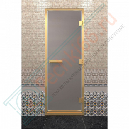Стеклянная дверь для хамама в золотом профиле, сатин 200х80 (по коробке) (DoorWood)
