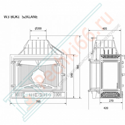 Чугунная топка W3 LB, с левым стеклом (Kaw-Met)