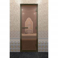 Стеклянная дверь DoorWood «Хамам бронза» в бронзовом профиле 2000х800 (по коробке)