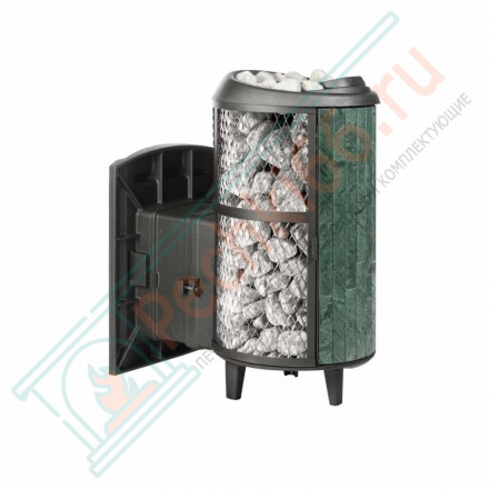 Печь для бани Атмосфера L+, усиленная каменка, комбинированная облицовка «Верде Гватемала» (ProMetall)