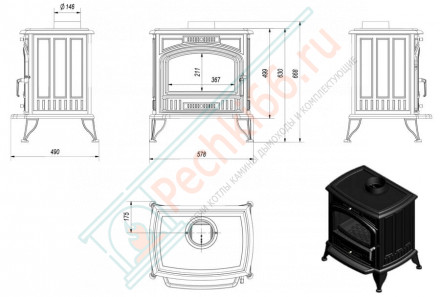 Чугунная печь-камин KOZA K6 (Kratki)
