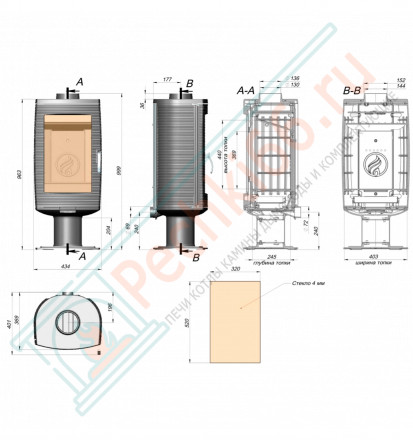 Печь-камин Fireway Rосk на ножке