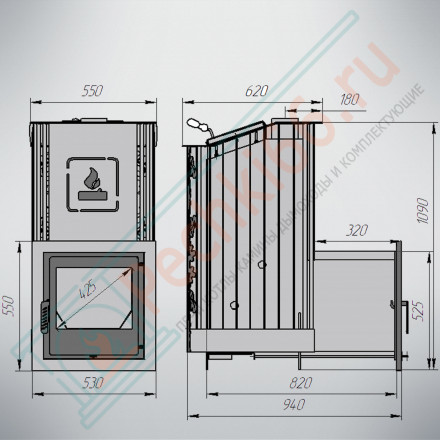 Печь банная Терма Каменка мини удлиненная топка, С/Д (Варвара)