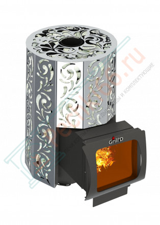 Дровяная банная печь Grill'D Violet Steel Long Window Max (Камень колотый 100 кг)