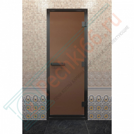 Дверь для хамама в черном профиле, бронза матовая 2100x900 мм (DoorWood)