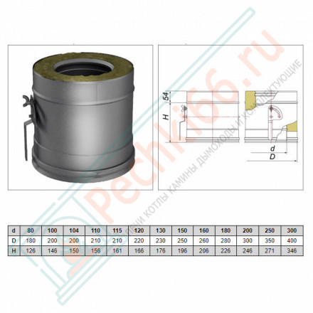 Задвижка повортная с механизмом фиксации V50R с изол (AISI-321/0,8-AISI-304/0,5) d-160/260 (Вулкан-Cerablanket)