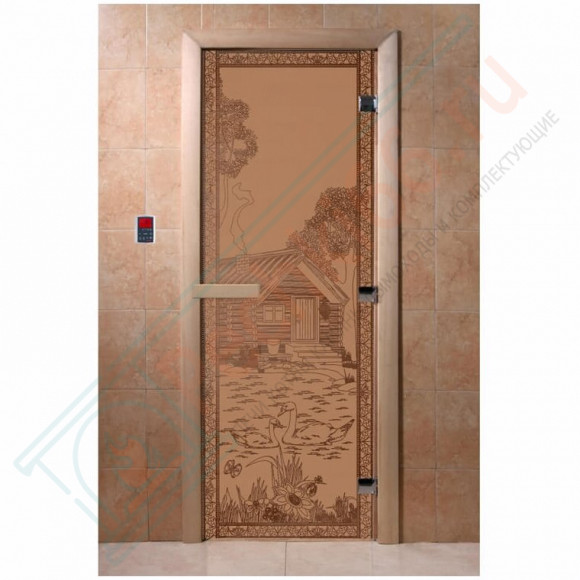 Стеклянная дверь для бани бронза матовая, "Банька в лесу", 1900х700 (DoorWood) в Кемерово