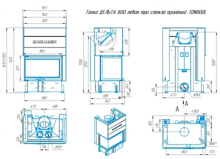 Топка Дельта 800 LB два стекла левая принтинг черный шамот (Экокамин)