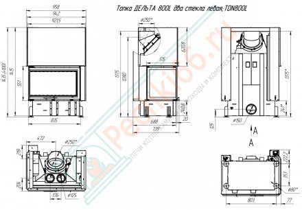 Топка Дельта 800 RB два стекла правая принтинг черный шамот (Экокамин)