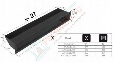 Решетка 9X100 графит LUFT/9/100/45S/G (Kratki)